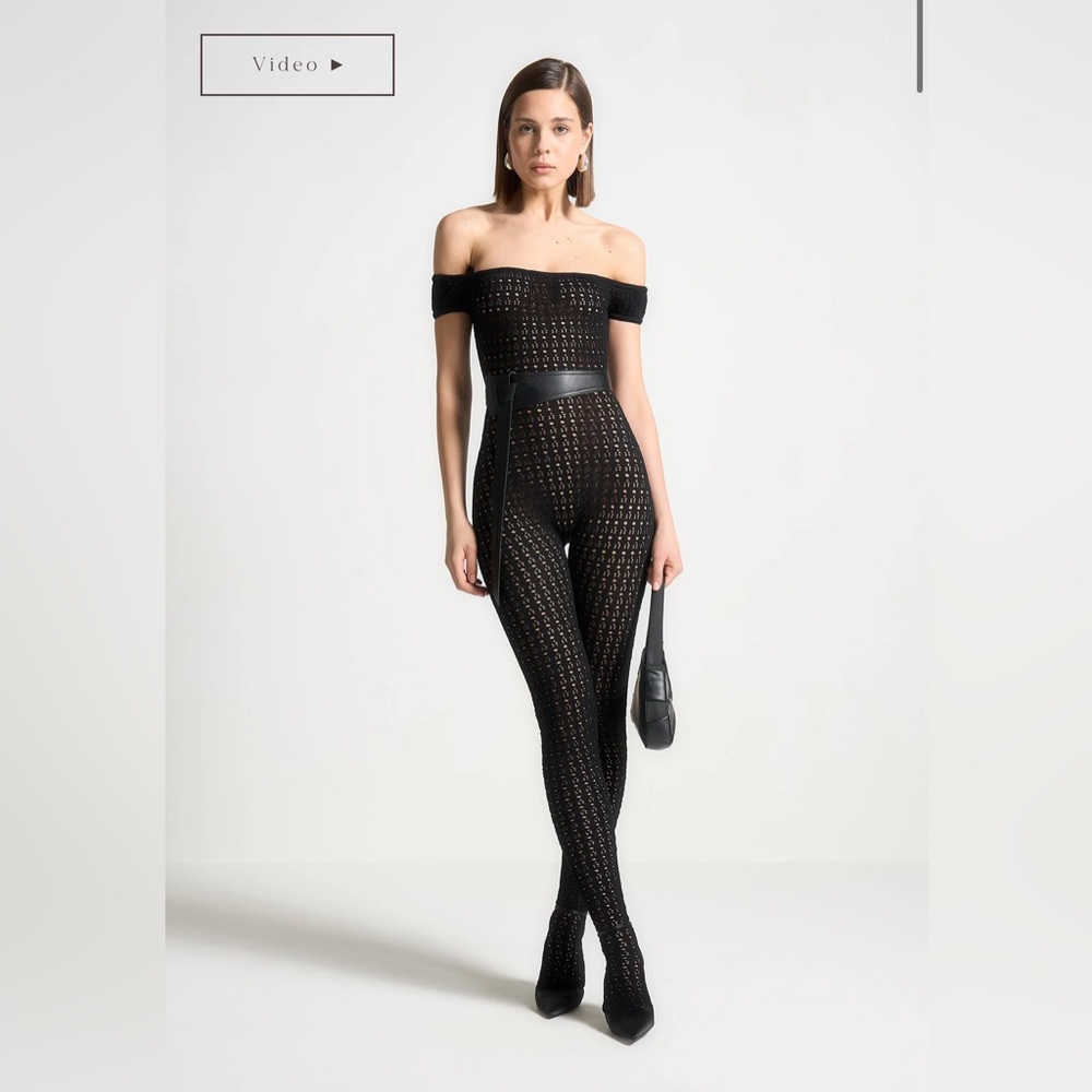 Manière de Voir Martine - Pointelle Knit Bardot Jumpsuit w/ Belt NWT